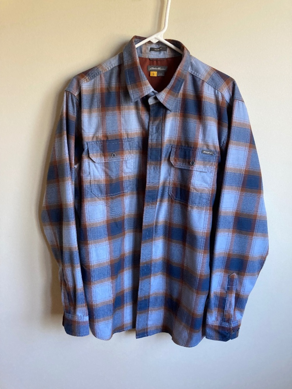 Eddie Bauer Men Blue Rust Plaid Shirt L